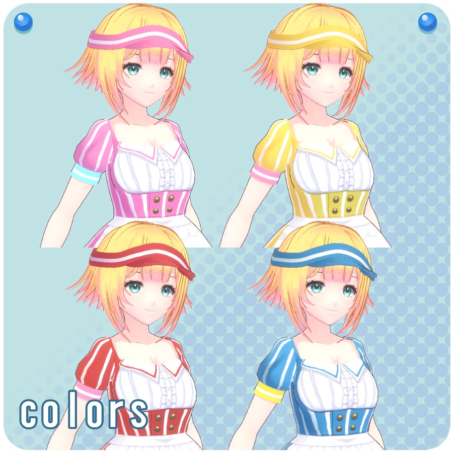 【VRoid用ドレスセット】アメリカンダイナーウェイトレス衣装4色(Diner Waitress Costume 4 colors)