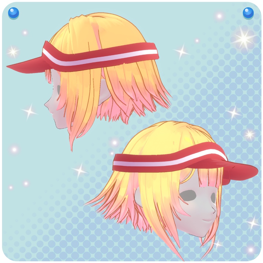 【VRoid用ヘアプリセット】サンバイザー付き毛先カラー外はねショートヘア4色(Tip-colored outside-split short hair with sun visor)