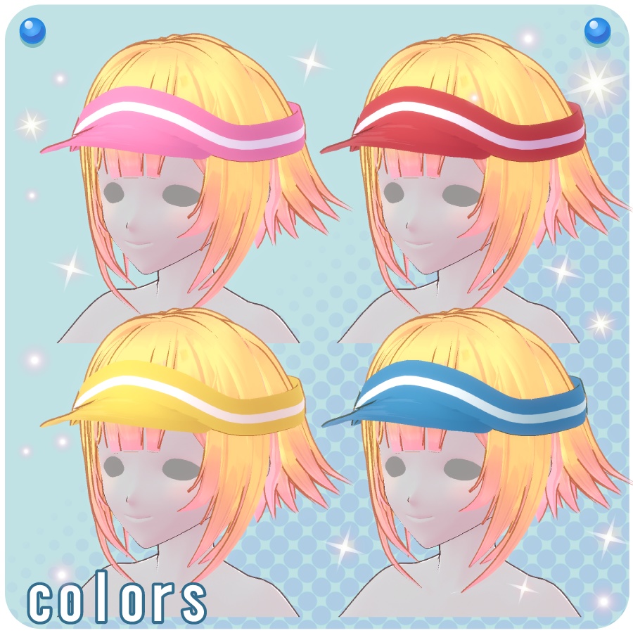 【VRoid用ヘアプリセット】サンバイザー付き毛先カラー外はねショートヘア4色(Tip-colored outside-split short hair with sun visor)