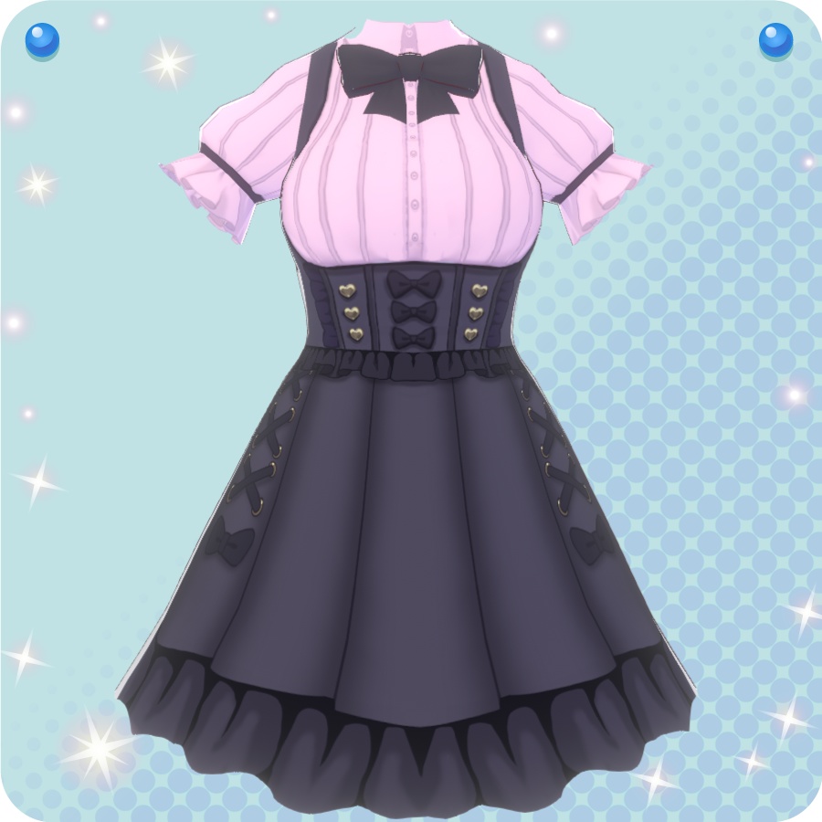 【VRoid用ドレスセット】地雷系ワンピース&ハート厚底ブーツ3色(Ground mine dress& Heart thick-soled boots 3 colors)