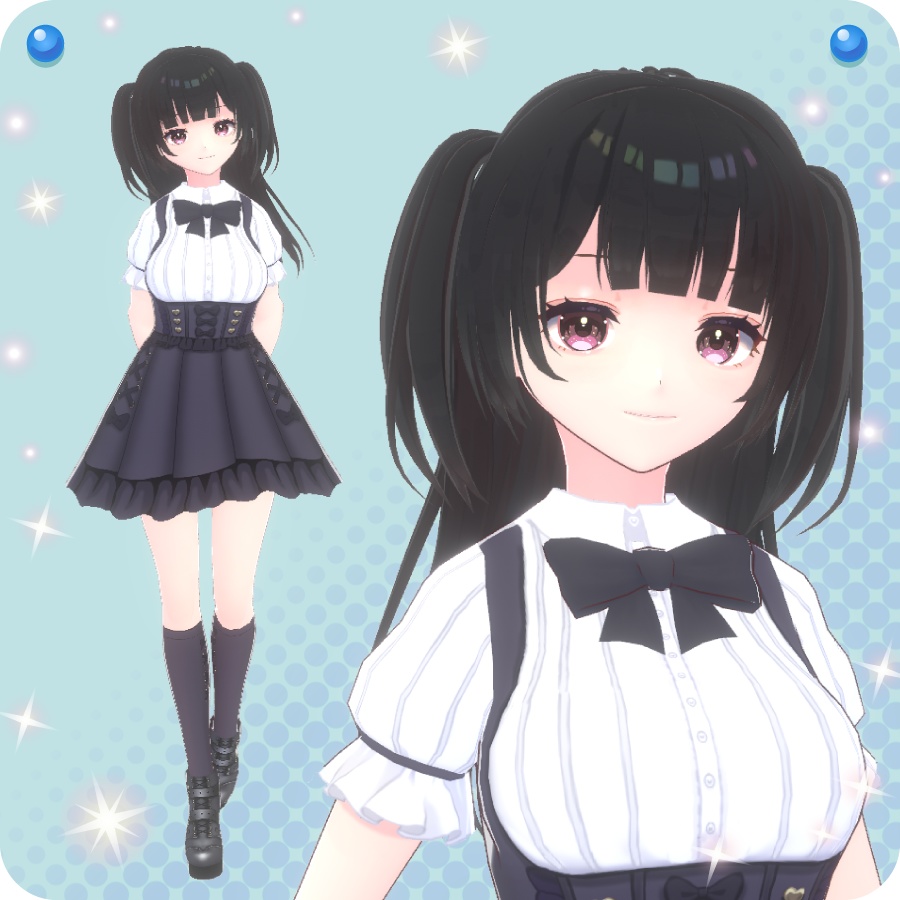 【VRoid用ドレスセット】地雷系ワンピース&ハート厚底ブーツ3色(Ground mine dress& Heart thick-soled boots 3 colors)