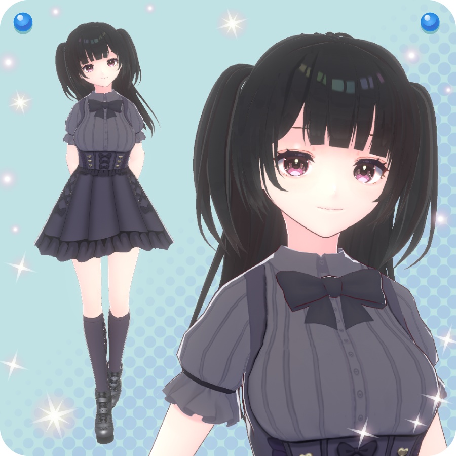 【VRoid用ドレスセット】地雷系ワンピース&ハート厚底ブーツ3色(Ground mine dress& Heart thick-soled boots 3 colors)