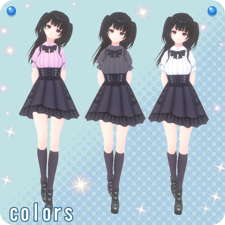 【VRoid用ドレスセット】地雷系ワンピース&ハート厚底ブーツ3色(Ground mine dress& Heart thick-soled boots 3 colors)