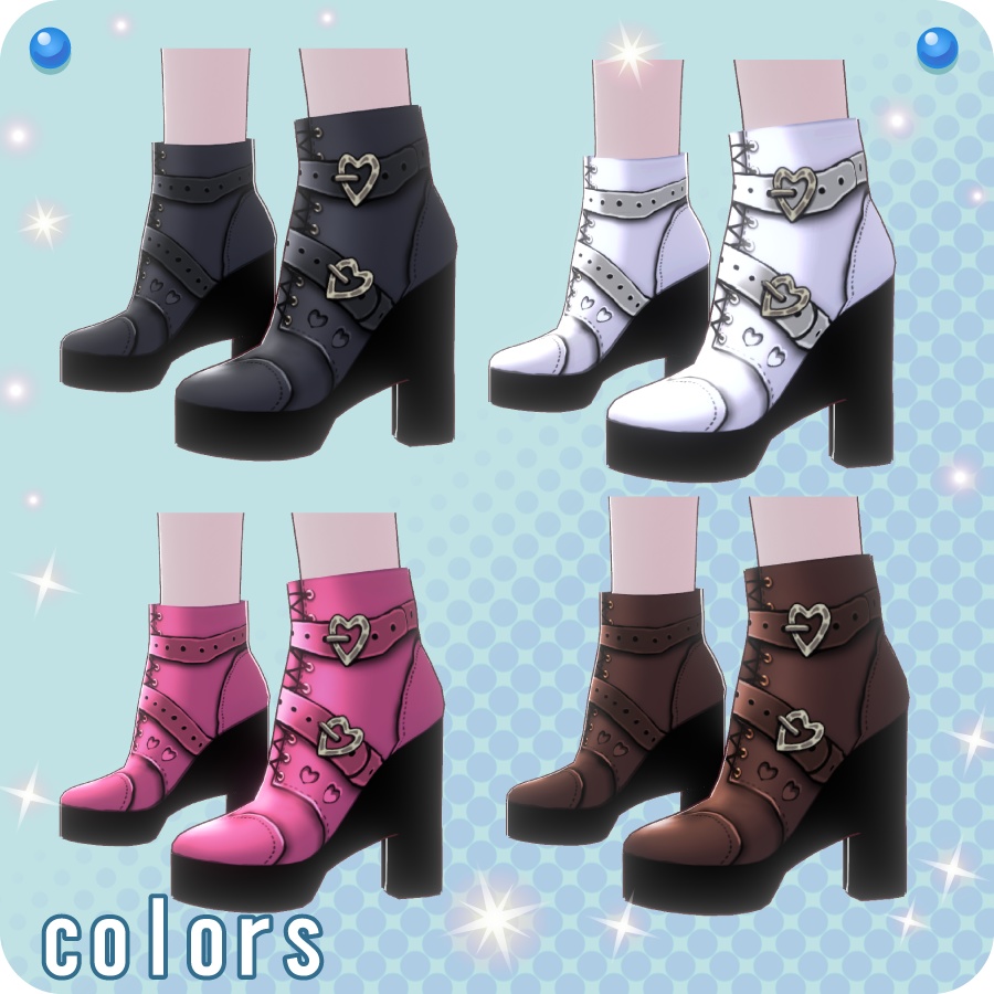 【VRoid用ドレスセット】ハート厚底ブーツ4色(Heart thick-soled boots in 4 colors)