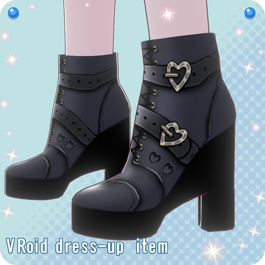 【VRoid用ドレスセット】ハート厚底ブーツ4色(Heart thick-soled boots in 4 colors)