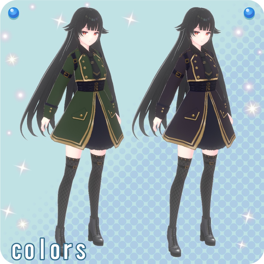 【VRoid用ドレスセット】ミリタリーワンピース2_5色(Militarydressclothes2 5 colors)