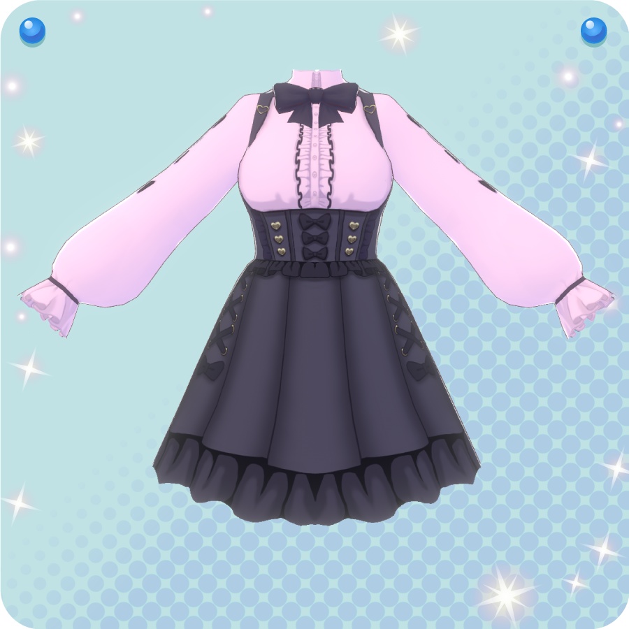 【VRoid用ドレスセット】長袖地雷系ワンピース&ハート厚底ブーツ3色(Long-sleeved ground mine dress & heart platform boots in 3 colors)