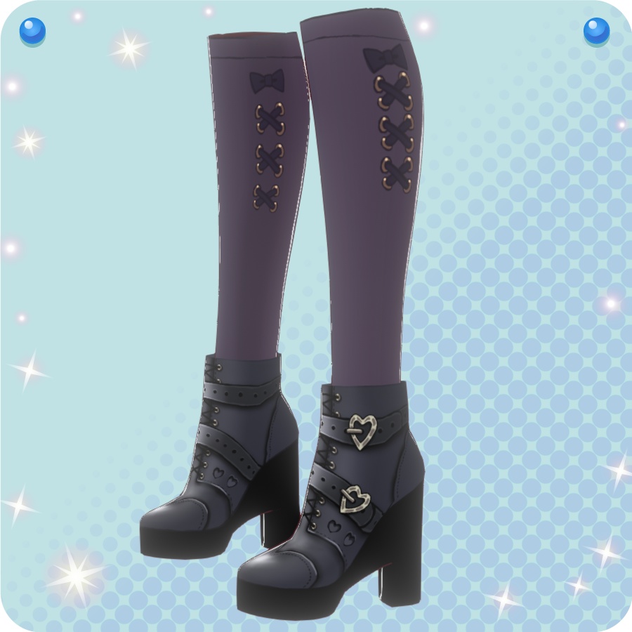 【VRoid用ドレスセット】長袖地雷系ワンピース&ハート厚底ブーツ3色(Long-sleeved ground mine dress & heart platform boots in 3 colors)