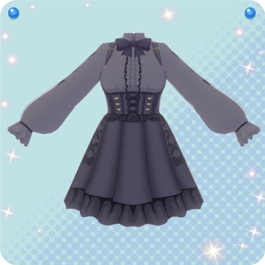 【VRoid用ドレスセット】長袖地雷系ワンピース&ハート厚底ブーツ3色(Long-sleeved ground mine dress & heart platform boots in 3 colors)