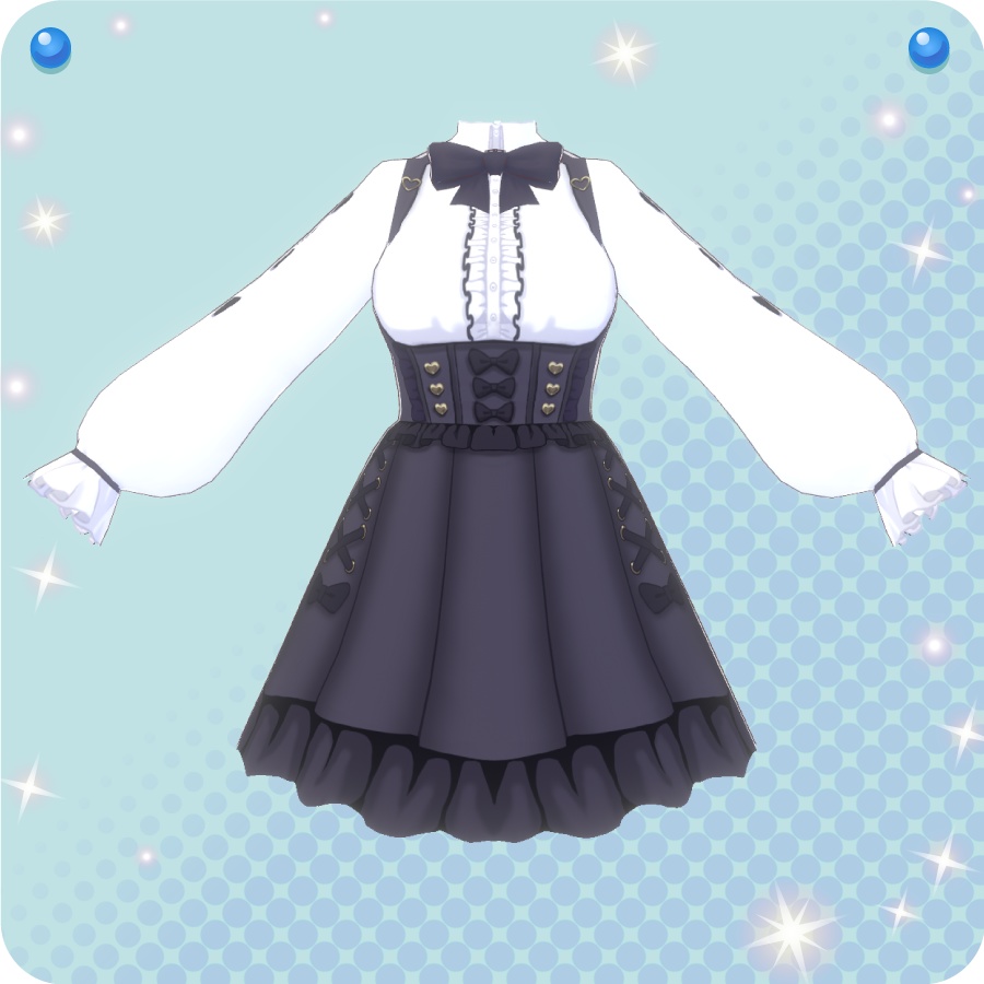 【VRoid用ドレスセット】長袖地雷系ワンピース&ハート厚底ブーツ3色(Long-sleeved ground mine dress & heart platform boots in 3 colors)