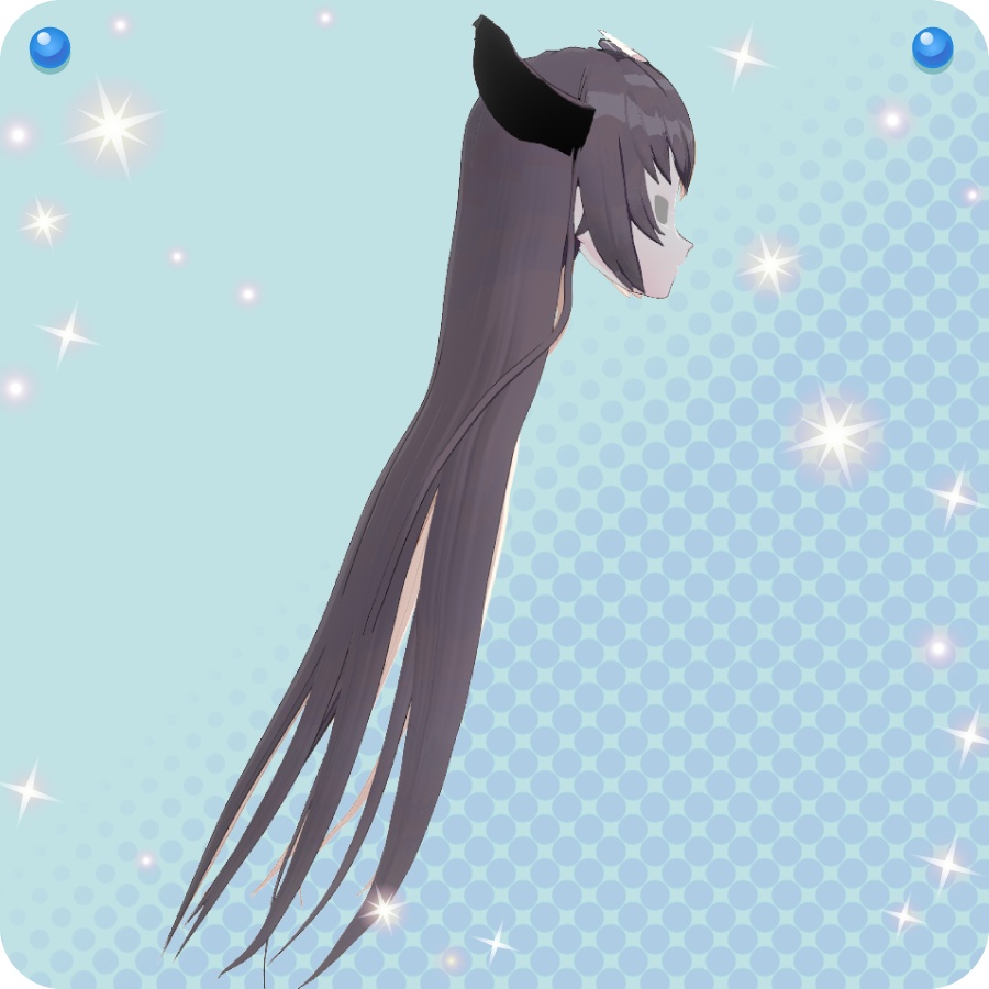 【VRoid用ヘアプリセット】角付き白黒ロングヘア longhair with horns