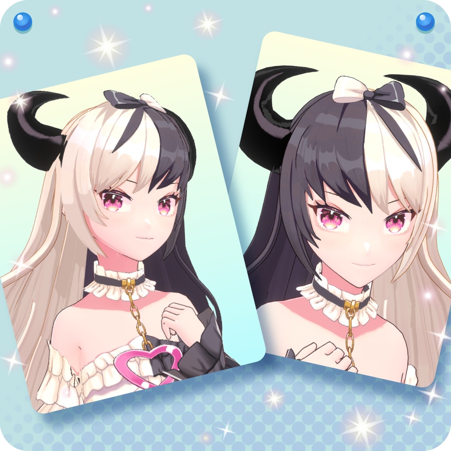 【VRoid用ヘアプリセット】角付き白黒ロングヘア longhair with horns