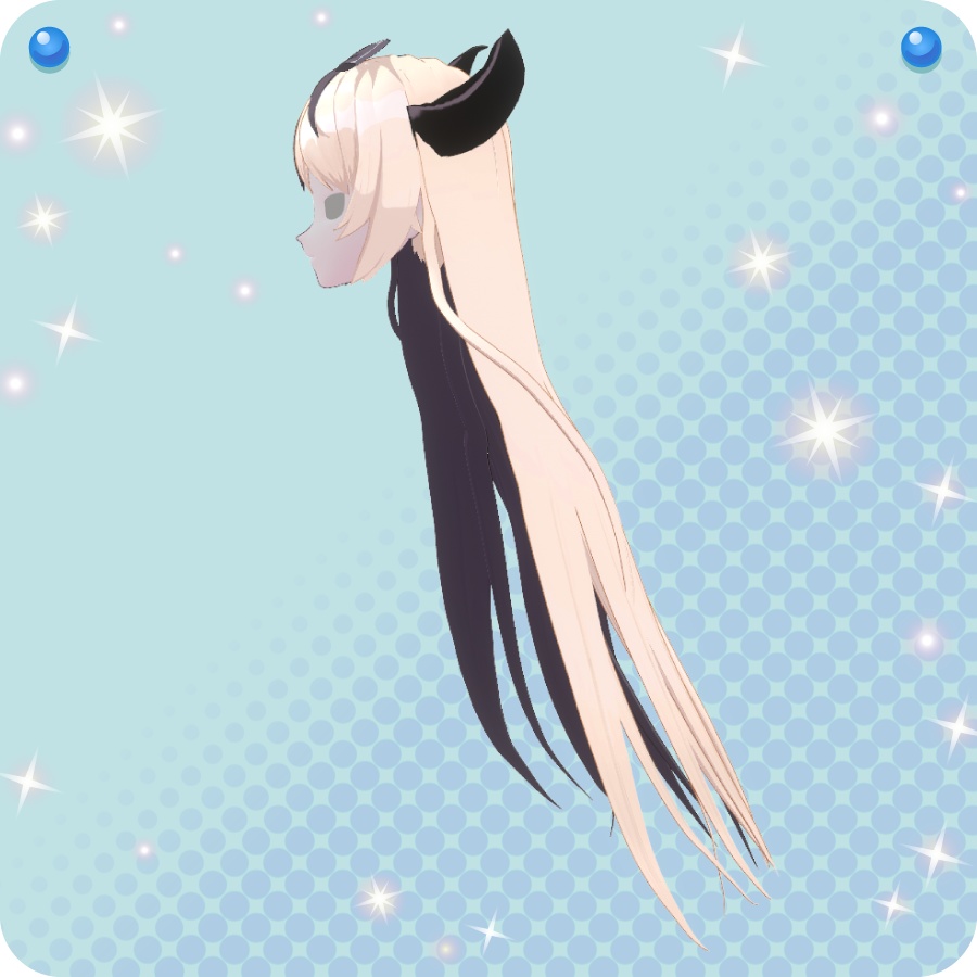 【VRoid用ヘアプリセット】角付き白黒ロングヘア longhair with horns