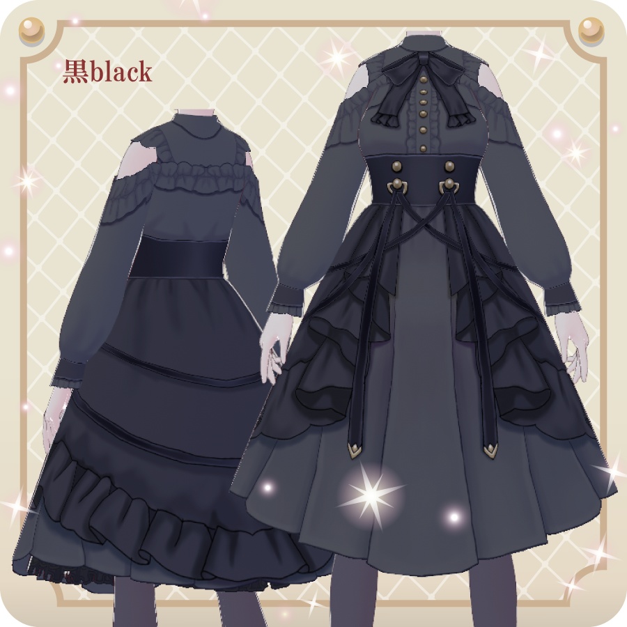 【VRoid用ドレスセット】クラシカルゴシックワンピース6色Classical Gothic 6 colors Dress