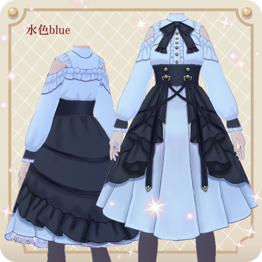 【VRoid用ドレスセット】クラシカルゴシックワンピース6色Classical Gothic 6 colors Dress