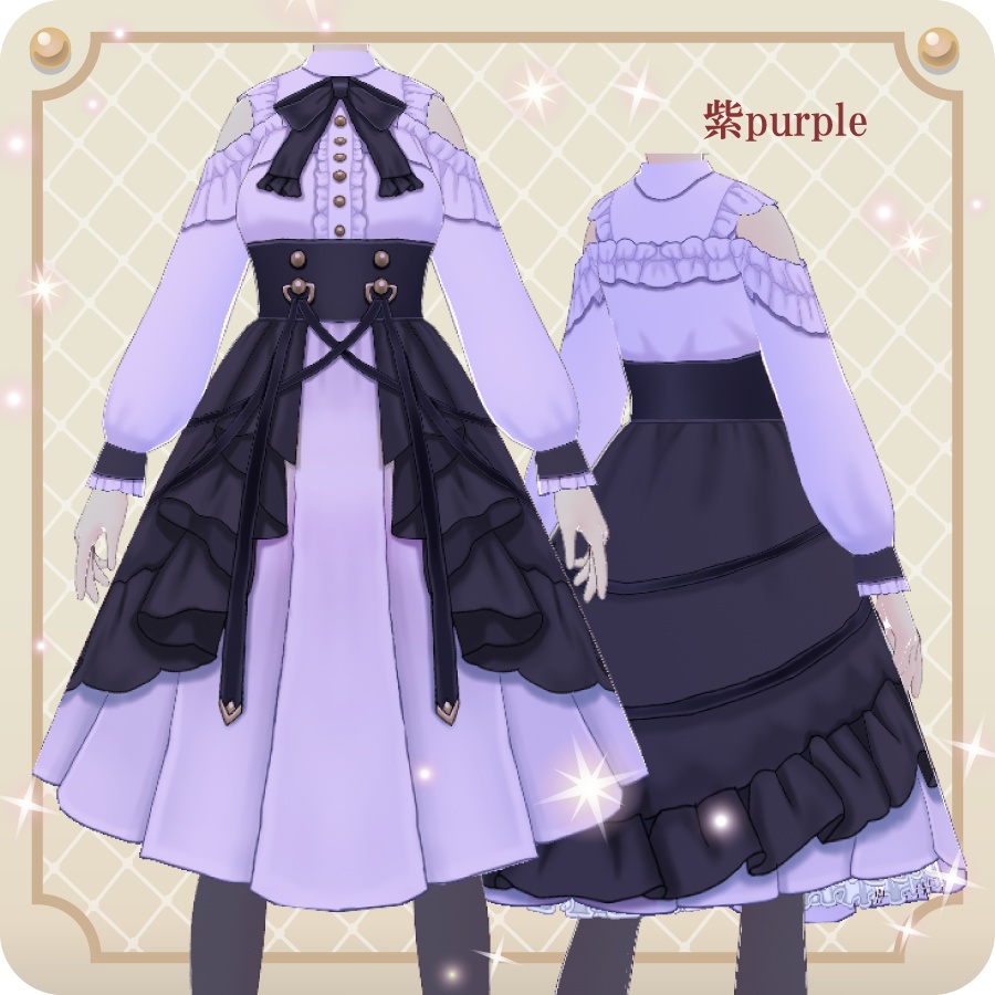 【VRoid用ドレスセット】クラシカルゴシックワンピース6色Classical Gothic 6 colors Dress