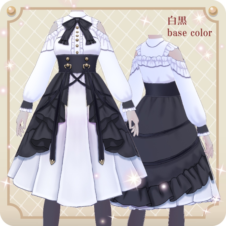 【VRoid用ドレスセット】クラシカルゴシックワンピース6色Classical Gothic 6 colors Dress