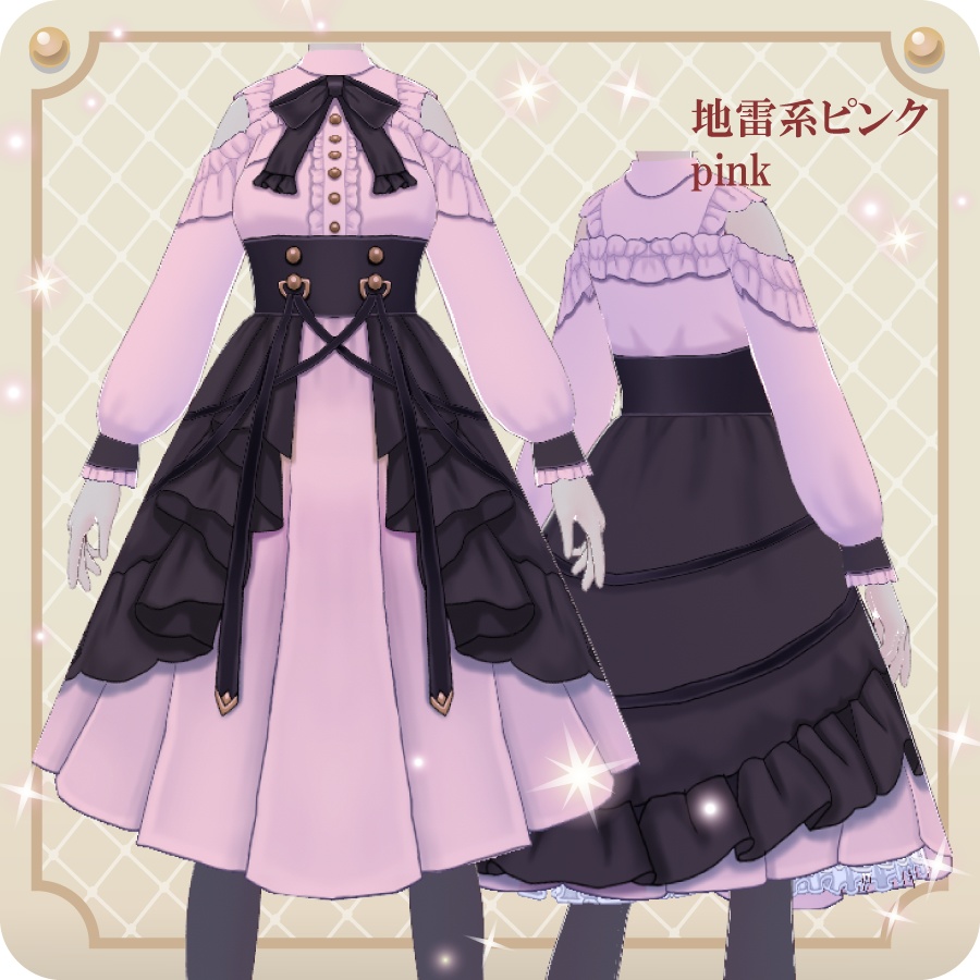 【VRoid用ドレスセット】クラシカルゴシックワンピース6色Classical Gothic 6 colors Dress