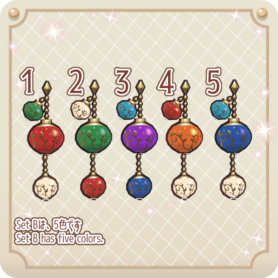 【vroid】揺れるオーナメントピアス5色+簡単カラー変更データ Swinging Ornament Earrings in 5 Colors + Easy Color Change Data