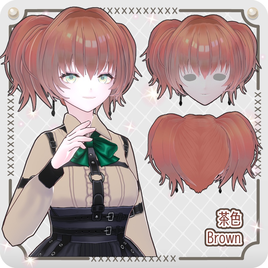 【VRoid hair preset】ピアス付きボリューミーツインテール6色 Voluminous Twin Tails with Earrings in 6 Colors