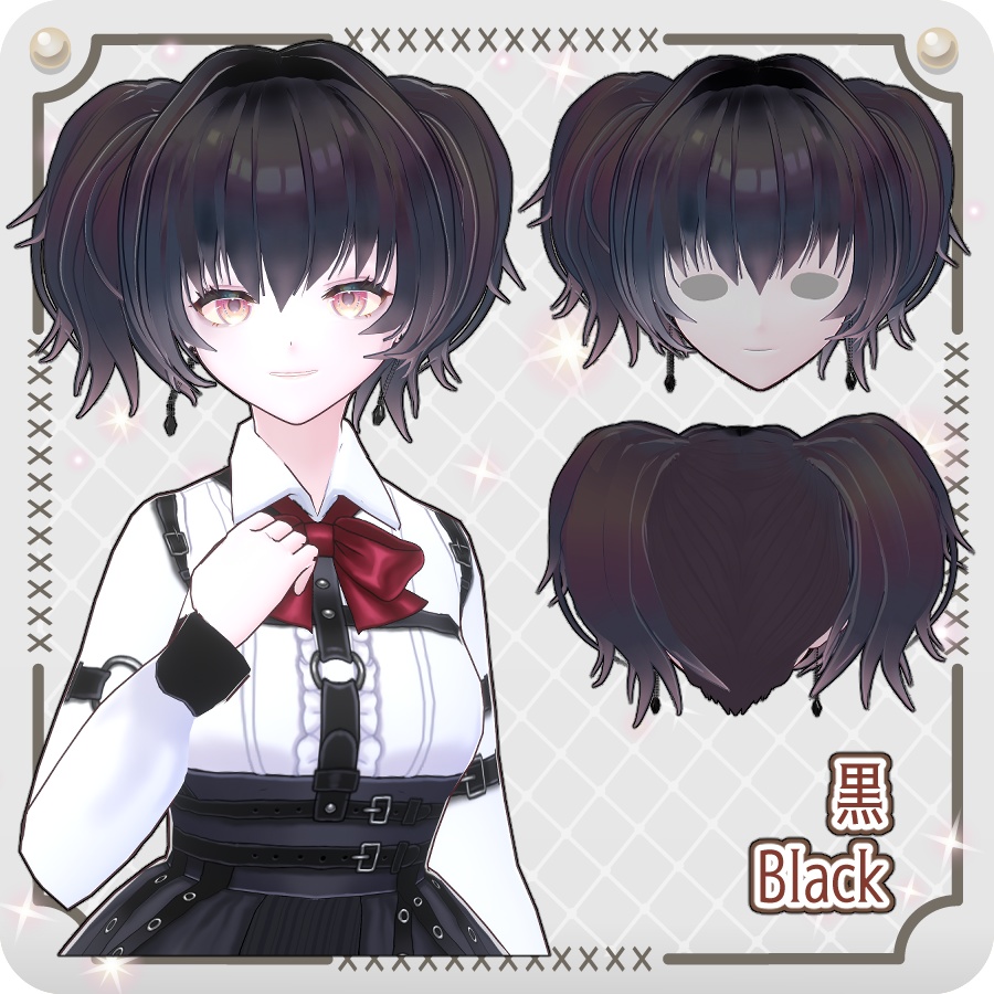 【VRoid hair preset】ピアス付きボリューミーツインテール6色 Voluminous Twin Tails with Earrings in 6 Colors