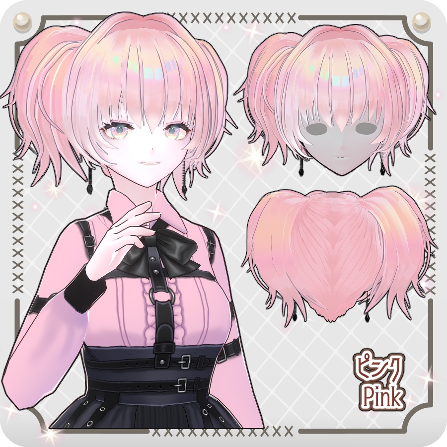 【VRoid hair preset】ピアス付きボリューミーツインテール6色 Voluminous Twin Tails with Earrings in 6 Colors
