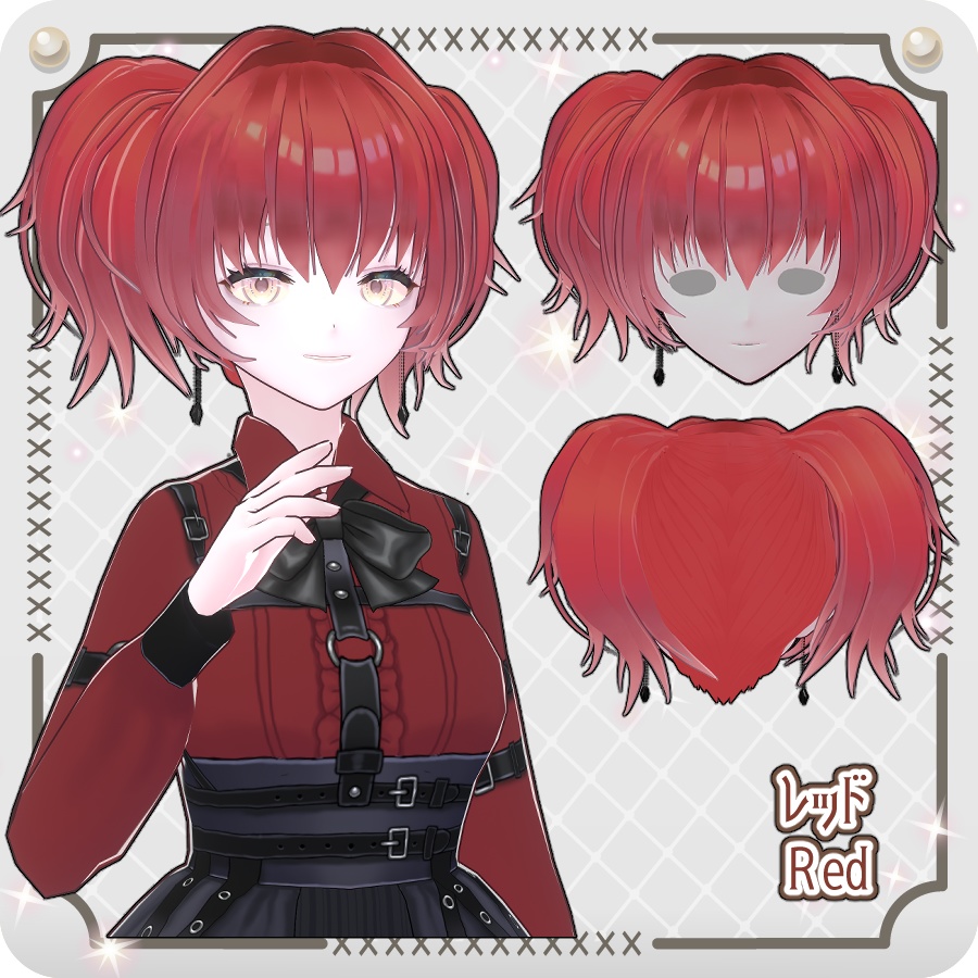 【VRoid hair preset】ピアス付きボリューミーツインテール6色 Voluminous Twin Tails with Earrings in 6 Colors