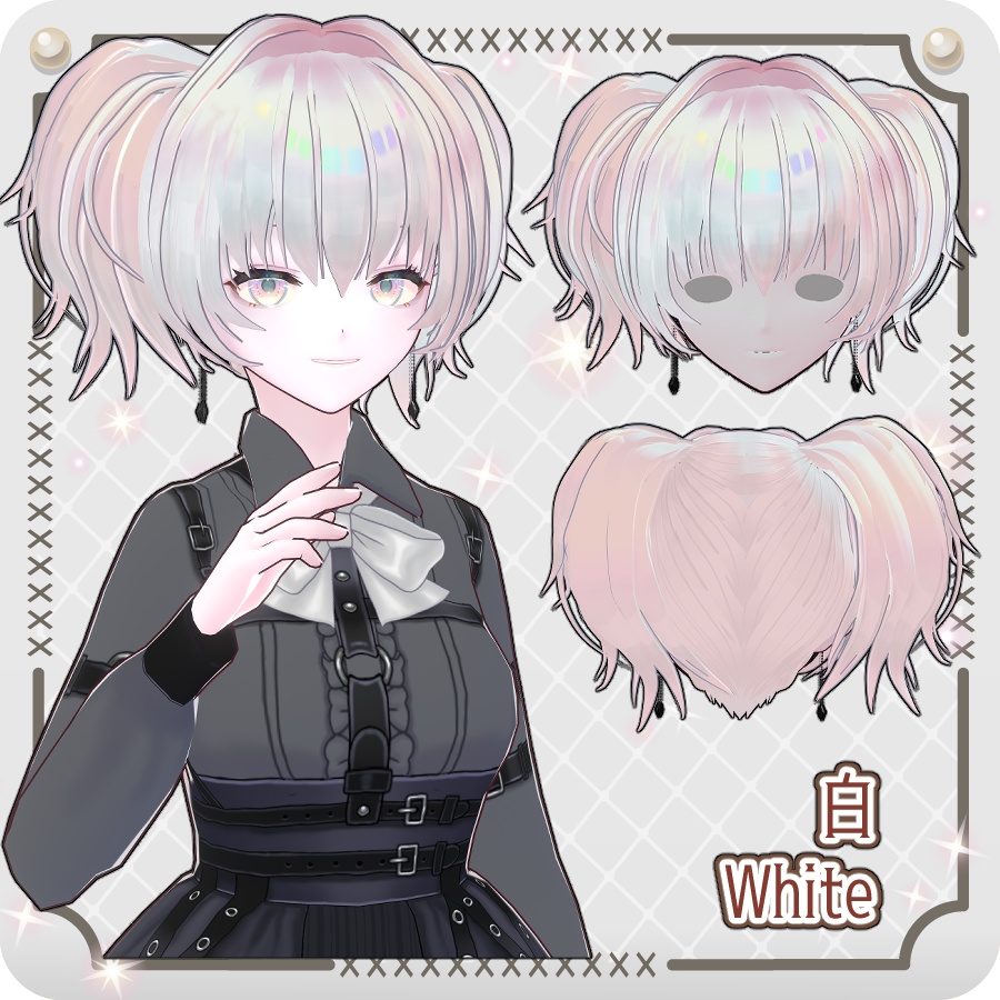 【VRoid hair preset】ピアス付きボリューミーツインテール6色 Voluminous Twin Tails with Earrings in 6 Colors