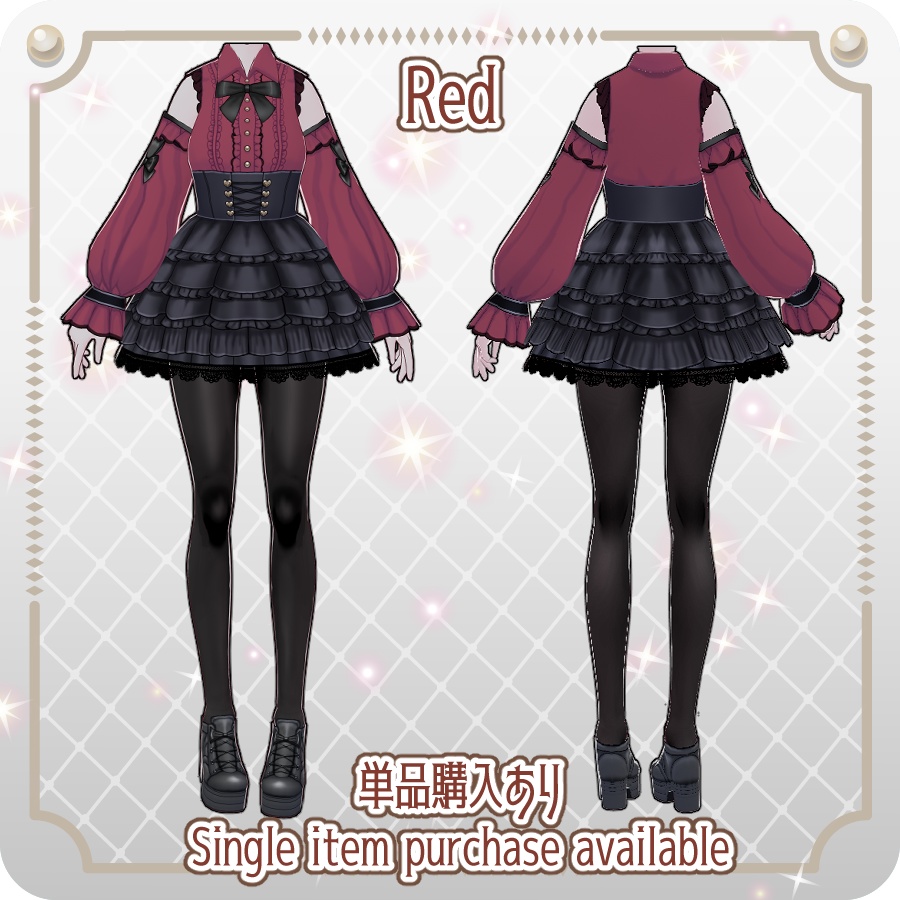 【VRoid Dress Set】地雷系フリルコーデ18色Landmine-Style Frill Outfit in 18 Colors