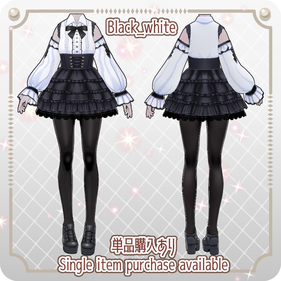 【VRoid Dress Set】地雷系フリルコーデ18色Landmine-Style Frill Outfit in 18 Colors