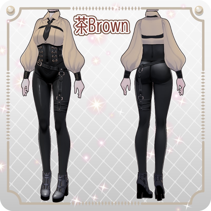 【VRoid Dress Set】ゴシックミリタリーコルセットパンツ6色Gothic Military Corset Pants in 6 Colors