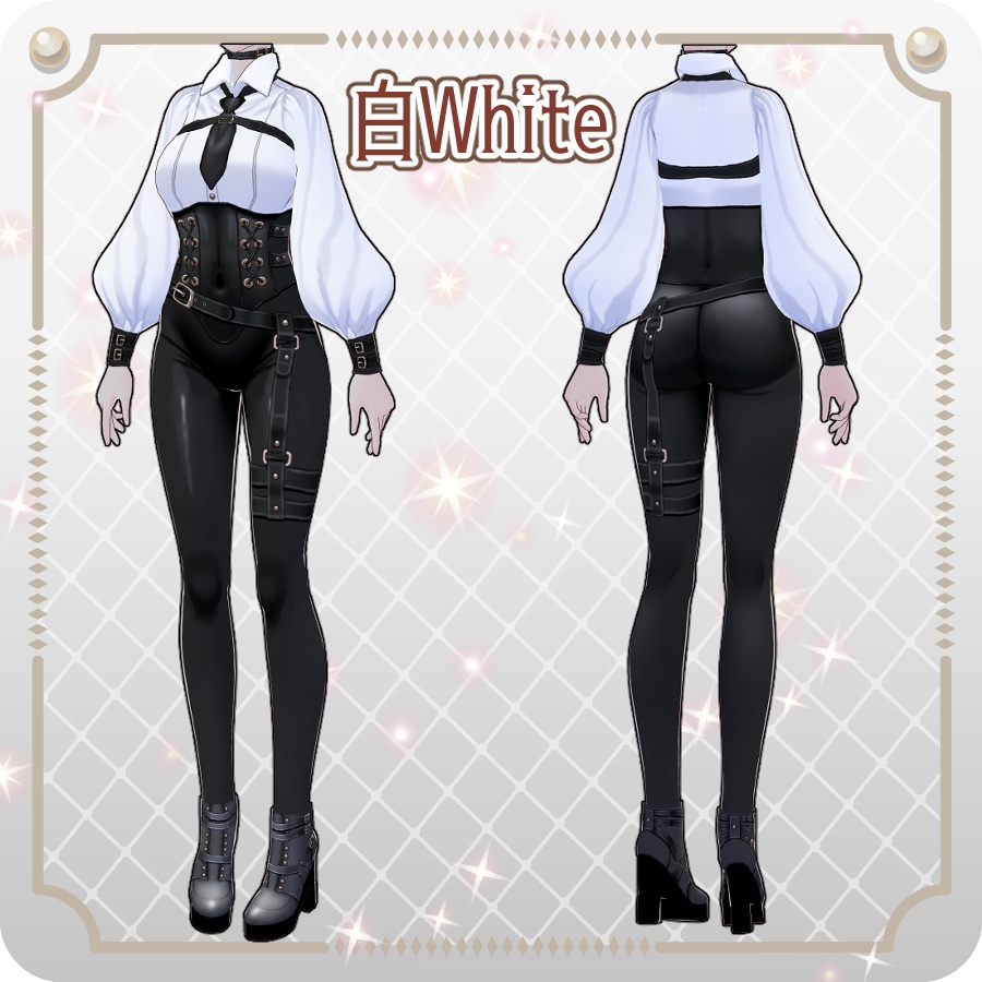 【VRoid Dress Set】ゴシックミリタリーコルセットパンツ6色Gothic Military Corset Pants in 6 Colors