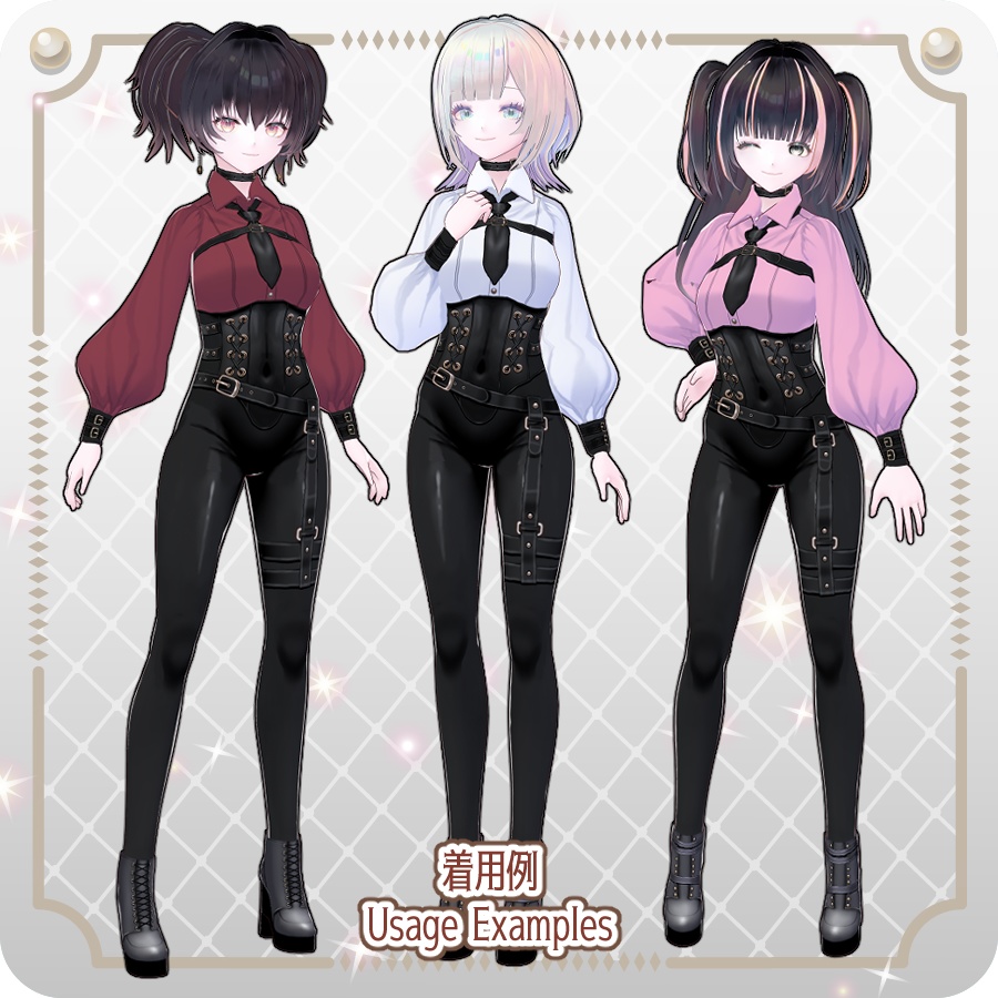 【VRoid Dress Set】ゴシックミリタリーコルセットパンツ6色Gothic Military Corset Pants in 6 Colors