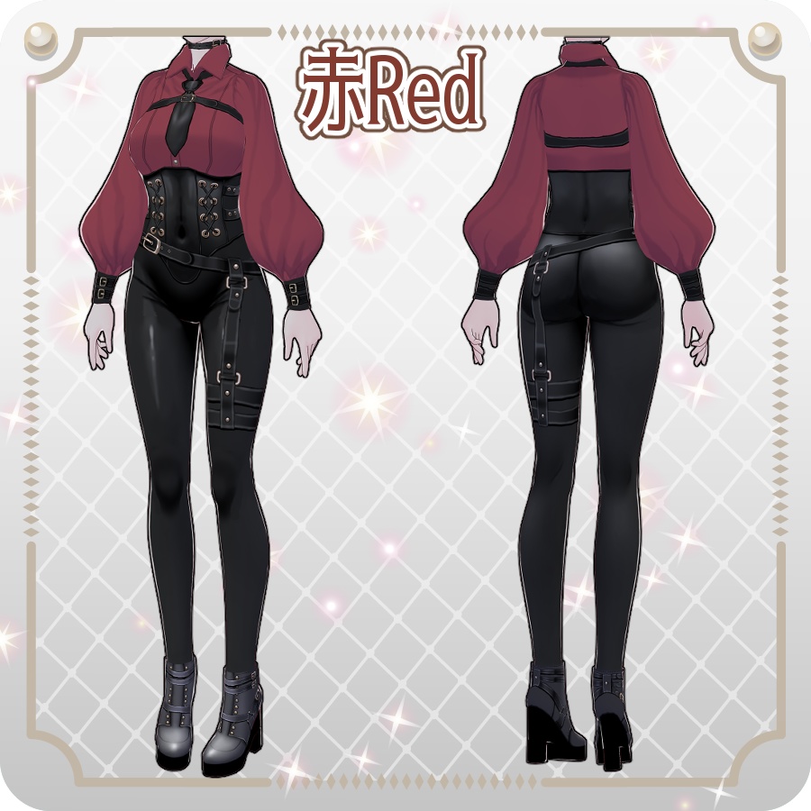 【VRoid Dress Set】ゴシックミリタリーコルセットパンツ6色Gothic Military Corset Pants in 6 Colors