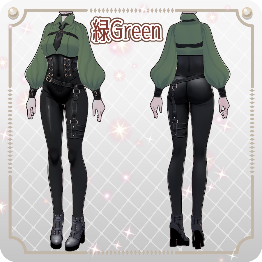 【VRoid Dress Set】ゴシックミリタリーコルセットパンツ6色Gothic Military Corset Pants in 6 Colors