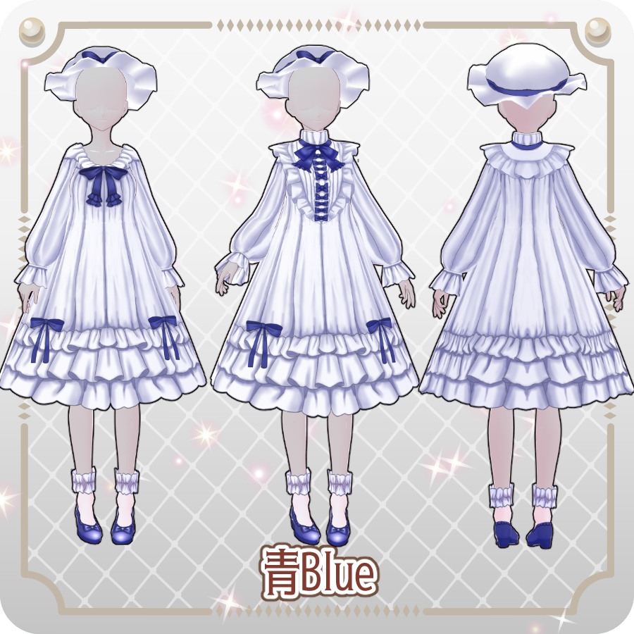 【VRoid Dress Set】フリルネグリジェ ゴシックカラー6色Frill Negligee Gothic Collar 6 Colors