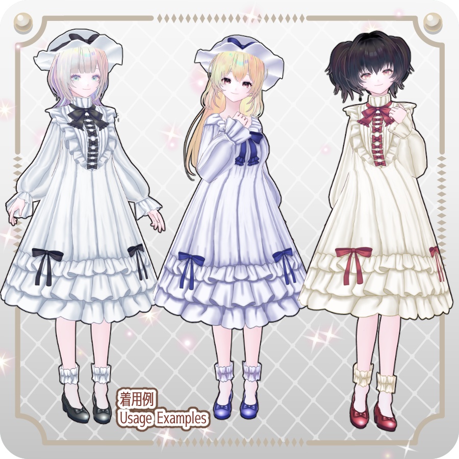 【VRoid Dress Set】フリルネグリジェ ゴシックカラー6色Frill Negligee Gothic Collar 6 Colors