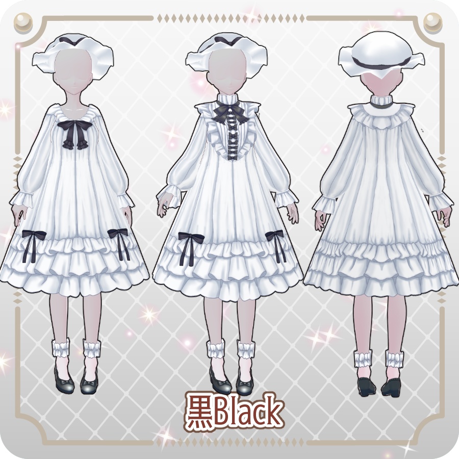 【VRoid Dress Set】フリルネグリジェ ゴシックカラー6色Frill Negligee Gothic Collar 6 Colors