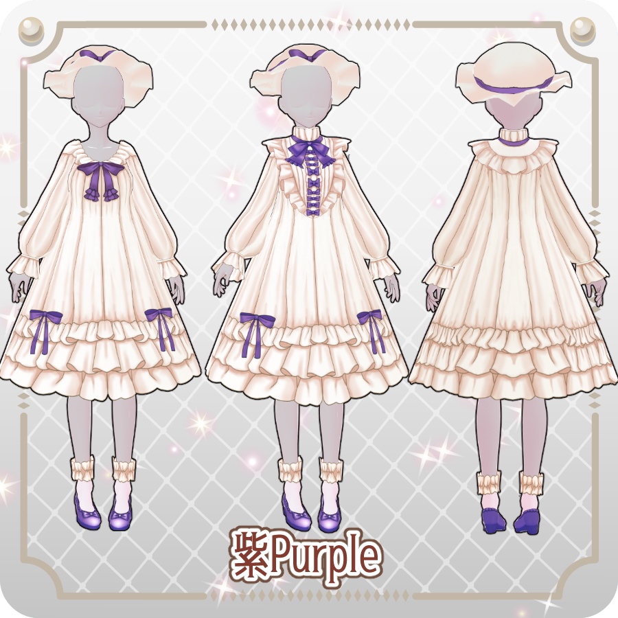 【VRoid Dress Set】フリルネグリジェ ゴシックカラー6色Frill Negligee Gothic Collar 6 Colors