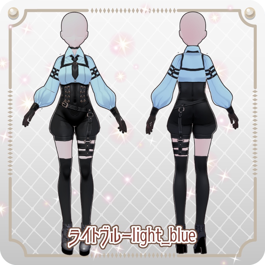 【VRoid Dress Set】ゴシックミリタリーハーフパンツ6色Gothic Military Half Pants in 6 Colors