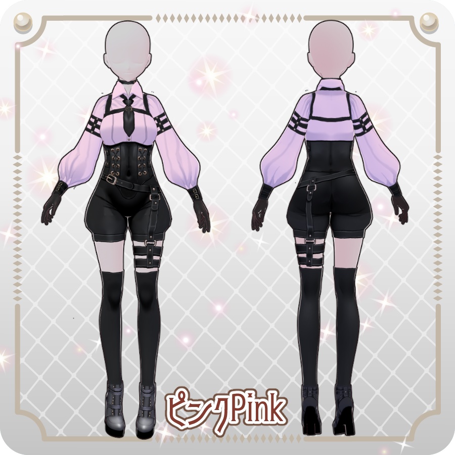 【VRoid Dress Set】ゴシックミリタリーハーフパンツ6色Gothic Military Half Pants in 6 Colors