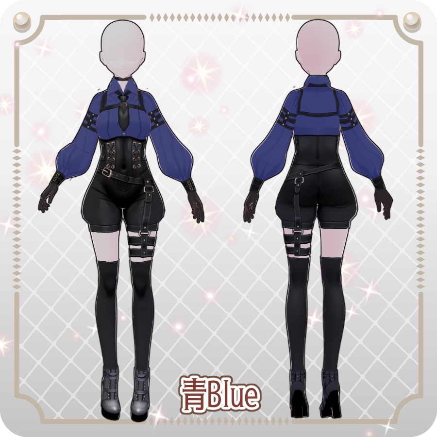 【VRoid Dress Set】ゴシックミリタリーハーフパンツ6色Gothic Military Half Pants in 6 Colors