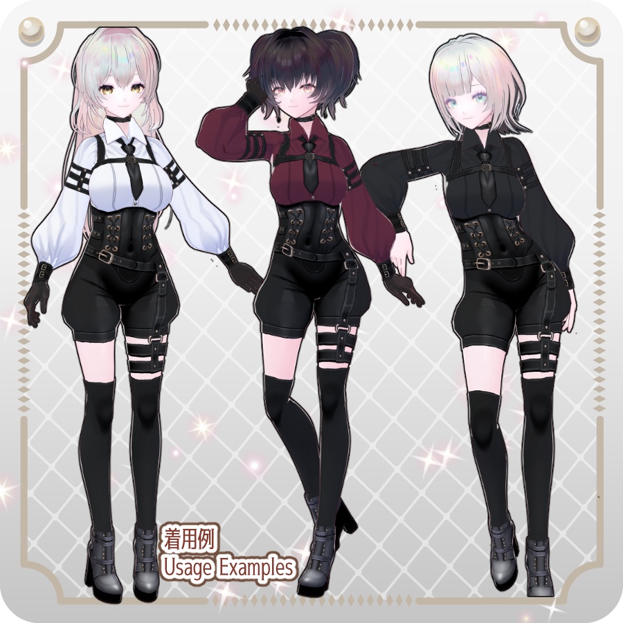【VRoid Dress Set】ゴシックミリタリーハーフパンツ6色Gothic Military Half Pants in 6 Colors