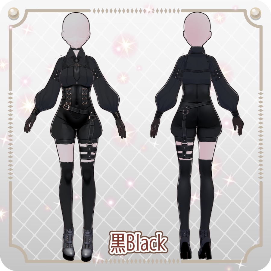 【VRoid Dress Set】ゴシックミリタリーハーフパンツ6色Gothic Military Half Pants in 6 Colors
