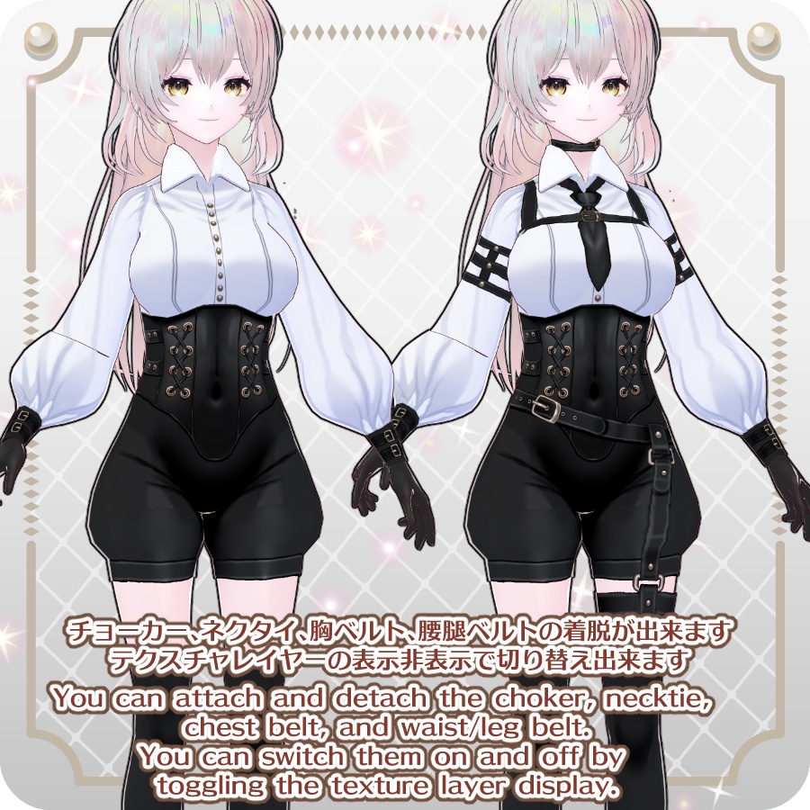 【VRoid Dress Set】ゴシックミリタリーハーフパンツ6色Gothic Military Half Pants in 6 Colors