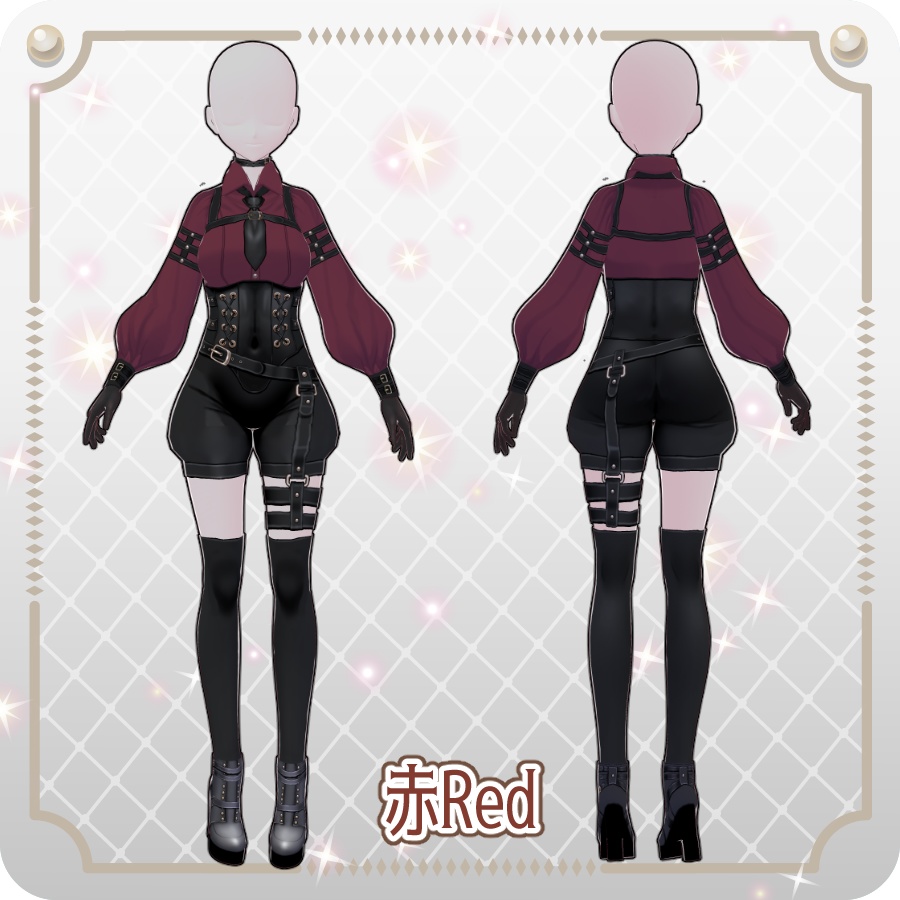 【VRoid Dress Set】ゴシックミリタリーハーフパンツ6色Gothic Military Half Pants in 6 Colors