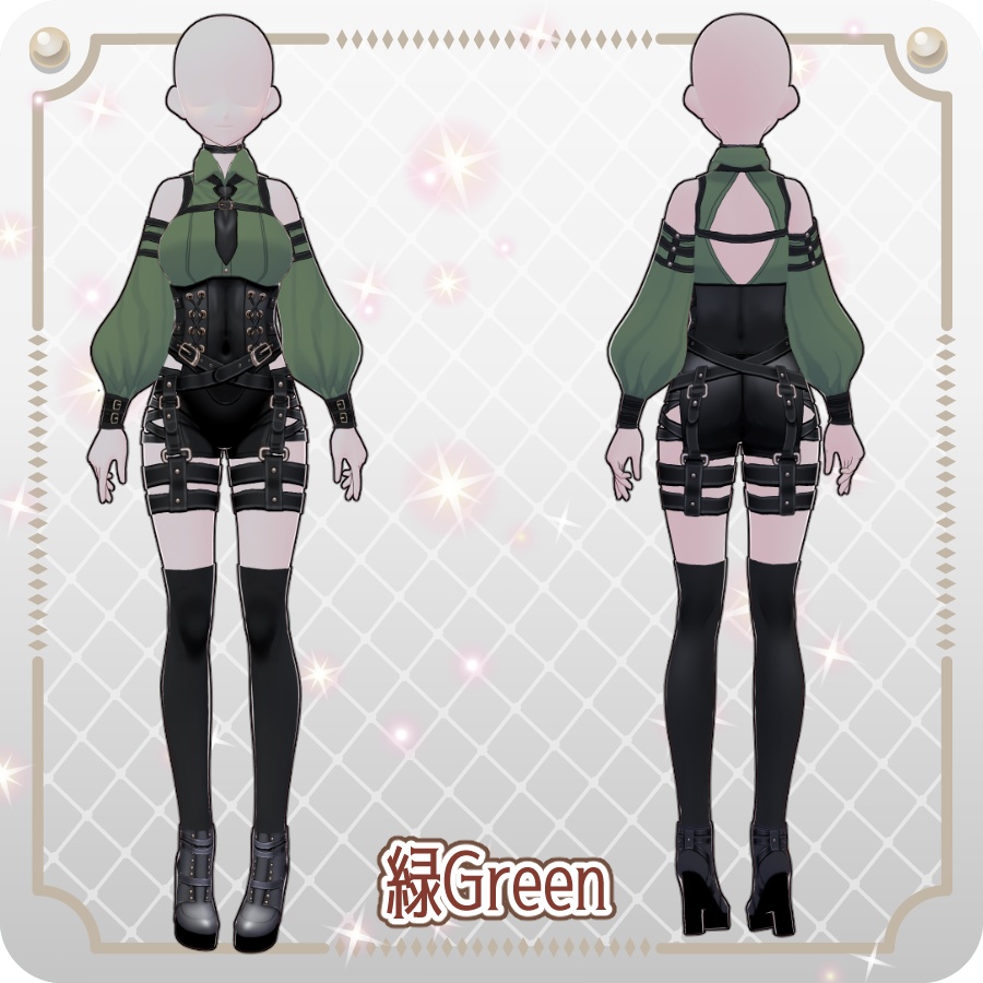 【VRoid Dress Set】ゴシックミリタリーベルトパンツ6色Gothic Military Belt Pants (6 Colors)