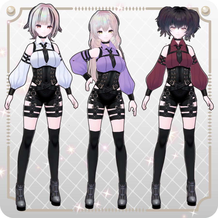 【VRoid Dress Set】ゴシックミリタリーベルトパンツ6色Gothic Military Belt Pants (6 Colors)