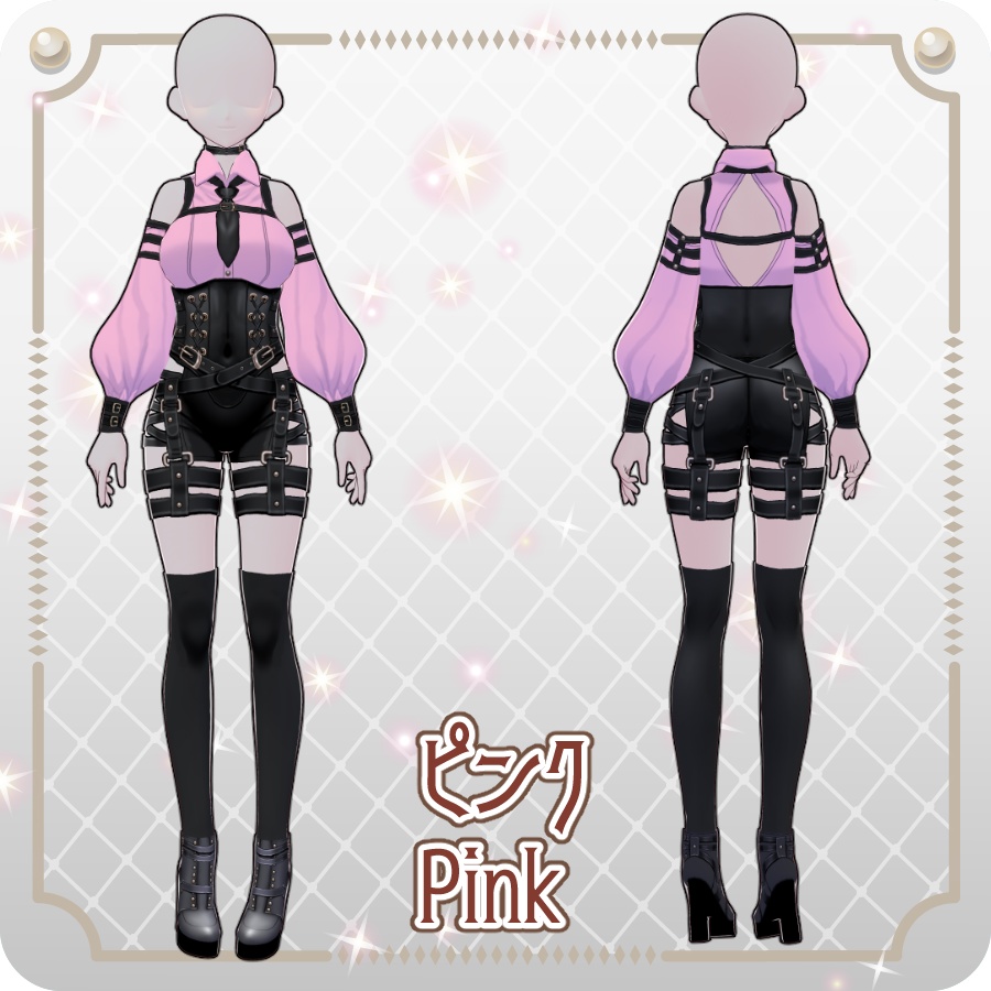 【VRoid Dress Set】ゴシックミリタリーベルトパンツ6色Gothic Military Belt Pants (6 Colors)