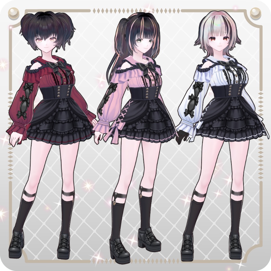 【VRoid Dress Set】地雷系オフショルダースカート6色Off-the-shoulder skirt in 6 colors